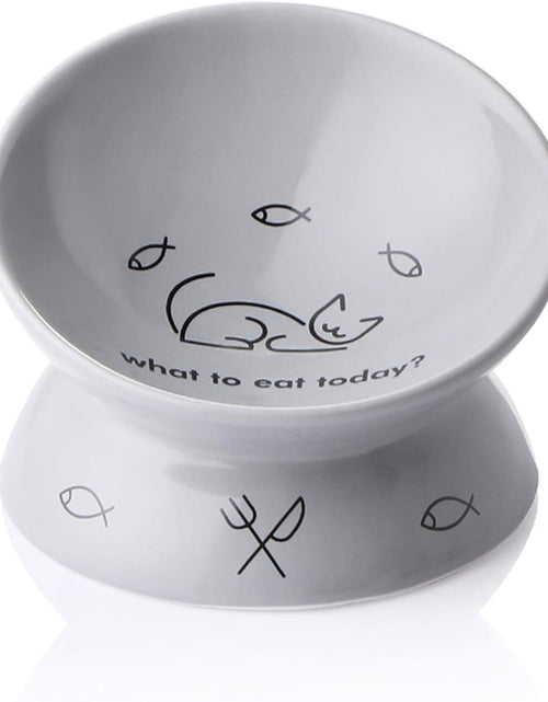 Load image into Gallery viewer, Ceramic Raised Cat Bowls, Slanted Cat Dish Food or Water Bowls, Elevated Porcelain Pet Feeder Bowl Protect Cat'S Spine, Stress Free, Backflow Prevention (Grey)
