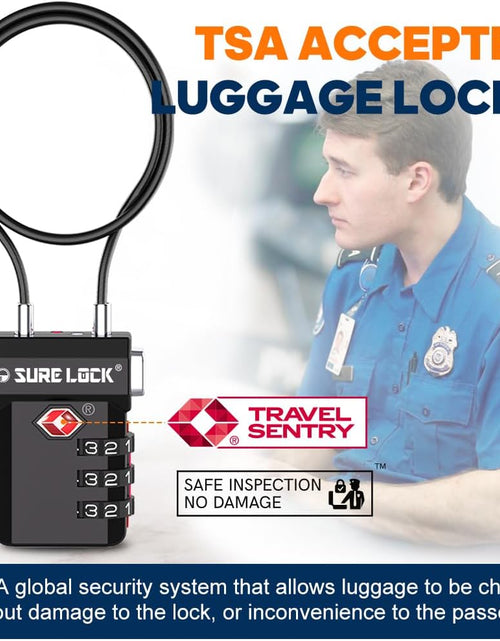 Load image into Gallery viewer, TSA Approved Luggage Locks – 3-Digit Combination Cable Lock with Red Indicator, Large Dial &amp; Easy-Press Button for Suitcases and Backpacks – Multi-Pack &amp; Color Options
