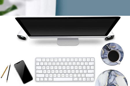 Mouse Pad with Wrist Support Keyboard Wrist Rest Set, Ergonomic Mouse Pad with Non-Slip Base for Computer Home Office + Coasters, Easy Typing & Pain Relief Mouse Mat, Dark Blue Marble