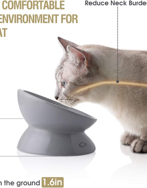 Load image into Gallery viewer, Ceramic Raised Cat Bowls, Slanted Cat Dish Food or Water Bowls, Elevated Porcelain Pet Feeder Bowl Protect Cat'S Spine, Stress Free, Backflow Prevention (Grey)
