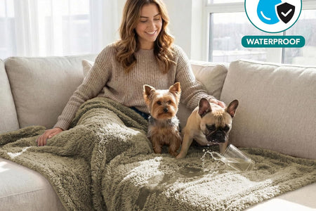 Fluffy Waterproof Dog Blanket Fleece | Soft Warm Pet Fleece Throw for Large Dogs and Cats | Fuzzy Plush Sherpa Throw Furniture Protector Sofa Couch Bed