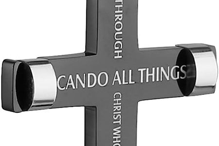 Philippians 4:13 Cross Pendant STRENGTH Bible Verse Stainless Steel Necklace 3 Colors Available