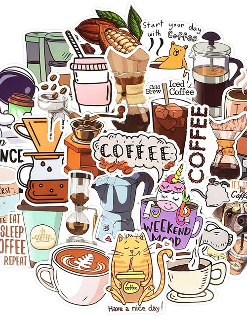 Load image into Gallery viewer, Coffee Stickers for Water Bottles Adults Coffee Stickers for Laptop Coffee Cup Stickers for Scrapbooking Coffee Vinyl Waterproof Stickers 50 Packs

