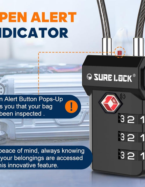 Load image into Gallery viewer, TSA Approved Luggage Locks – 3-Digit Combination Cable Lock with Red Indicator, Large Dial &amp; Easy-Press Button for Suitcases and Backpacks – Multi-Pack &amp; Color Options
