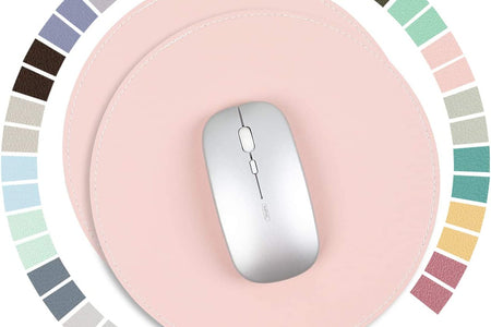 2 Pack Mouse Pads, Ultra Thin Waterproof PU Leather Mouse Pad,Stitched Edges,Works for Computers, Laptop,All Types of Mouse Pad, Office/Home(8.66'', 2 Pack, Pink)