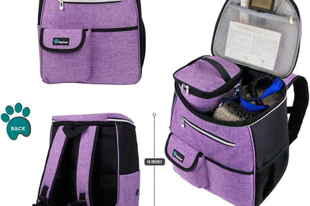 Dog Travel Bag Backpack, Airline Approved Dog Bags for Traveling, Puppy Diaper Bag Supplies, Pet Camping Essentials Hiking Accessories Dog Mom Gift, Food Container, Collapsible Bowls, Purple
