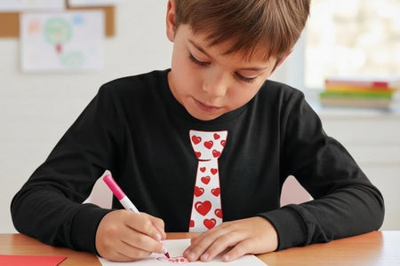 Red Hearts Tie Kids Valentines Day Shirt - ABC I Love You Long Sleeve Tee for Toddlers & Youth Boys Girls