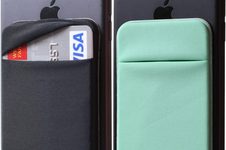Phone Wallet Card Holder for Phone Case Sleeves Stick on Wallet for Cell Phone Card Holder Durable Adhesive Sticker ID Credit Card Holder for Back of Phone (Black + Mint)