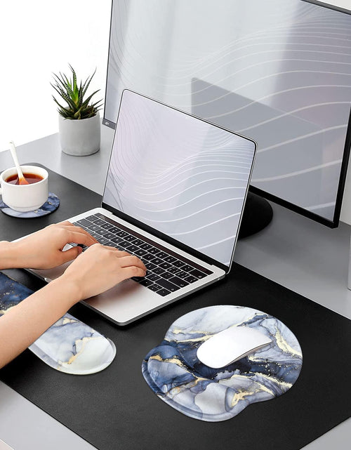 Load image into Gallery viewer, Mouse Pad with Wrist Support Keyboard Wrist Rest Set, Ergonomic Mouse Pad with Non-Slip Base for Computer Home Office + Coasters, Easy Typing &amp; Pain Relief Mouse Mat, Dark Blue Marble
