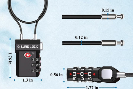 TSA Approved Luggage Locks – 3-Digit Combination Cable Lock with Red Indicator, Large Dial & Easy-Press Button for Suitcases and Backpacks – Multi-Pack & Color Options
